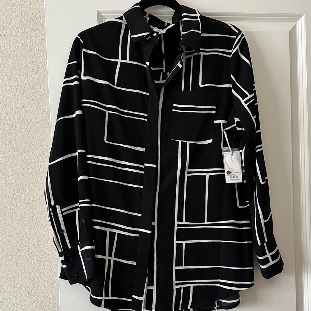 Nine West Black and White Geometric Blouse